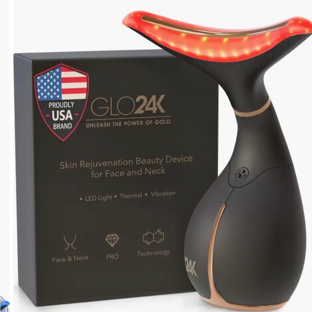 GLO24K 7 Color LED Neck & Face Massager – Heated Light Therapy Device – New